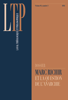 Couverture du numéro 'Marc Richir et la question de l'anarchie' de la revue 'Laval théologique et philosophique'
