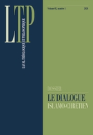 Couverture du numéro 'Le dialogue islamo-chrétien' de la revue 'Laval théologique et philosophique'