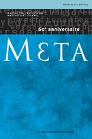 Couverture de Volume 60, numéro 1, avril 2015, p. 1-205, Meta