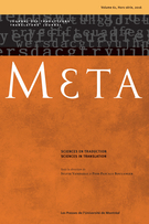 Couverture de Sciences en traduction, Volume 61, numéro hors-série, 2016, p. 1-185, Meta