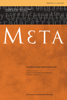 Couverture de Des zones d’incertitudes en traduction, Volume 61, numéro 1, mai 2016, p. 1-249, Meta