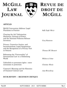 Couverture de Volume 59, numéro 1, september 2013, p. 1-224, McGill Law Journal / Revue de droit de McGill