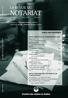 Couverture de Volume 110, numéro 1, mars 2008, p. V-259, Revue du notariat