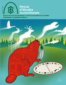 Couverture du numéro 'Écrire les voix du territoire. L’écrit à la lumière de l’oralité : hommage à Joséphine Bacon' de la revue 'Revue d’études autochtones'