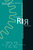 Couverture de Volume 72, numéro 2, printemps 2017, p. 223-402, Relations industrielles / Industrial Relations