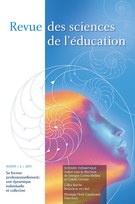 Couverture de Se former professionnellement : une dynamique individuelle et collective, Volume 37, numéro 2, 2011, p. 231-448, Revue des sciences de l’éducation