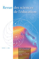 Couverture de Volume 38, numéro 1, 2012, p. 7-235, Revue des sciences de l’éducation