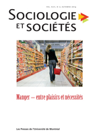 Couverture de Manger – entre plaisirs et nécessités, Volume 46, numéro 2, automne 2014, p. 5-308, Sociologie et sociétés