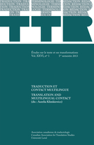 Couverture de Traduction et contact multilingue, Volume 26, numéro 1, 1er semestre 2013, p. 9-271, TTR