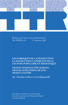 Couverture du numéro 'Les fabriques de la traduction. La traduction à l’épreuve de la culture populaire et médiatique' de la revue 'TTR'