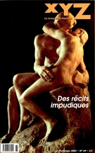 Couverture de Des récits impudiques, Numéro 69, printemps 2002, p. 5-102, XYZ. La revue de la nouvelle